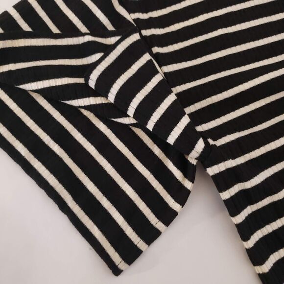 Blouse Next SIZE XL Black White Stripe Short SLIT Sleeve Blouse Top V-Neck - Picture 5 of 14